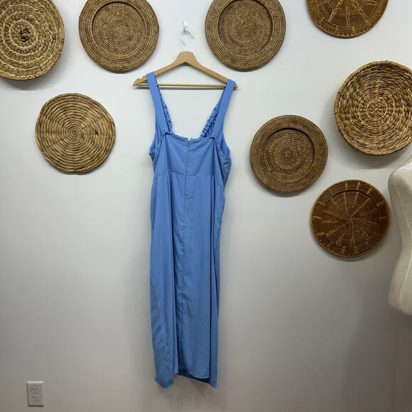 NEW Abercrombie Blue Tie Neck Slit Sleeveless Midi Dress XLT XL TALL - Picture 3 of 7